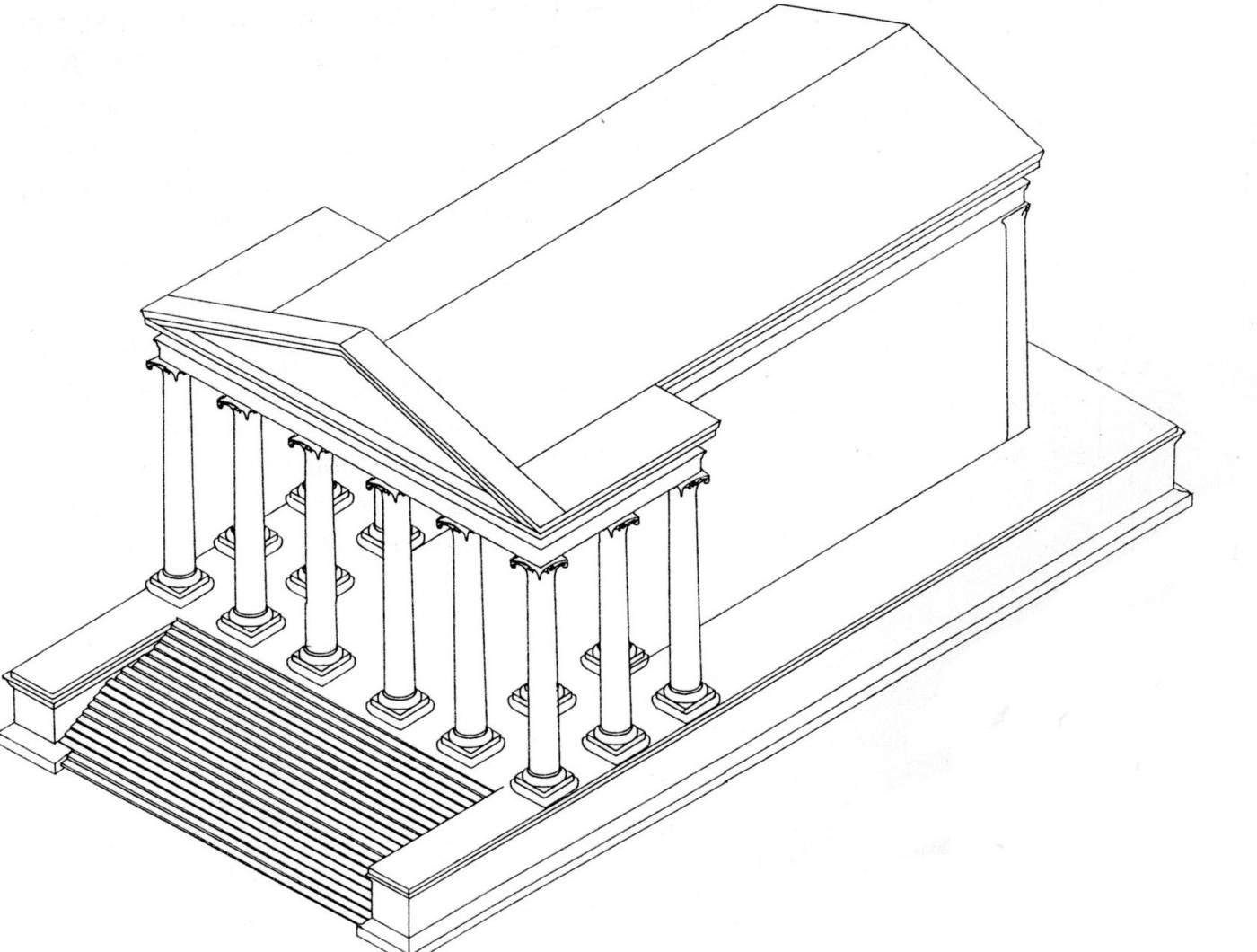 A reconstruction of what the Roman temple on the Amman Citadel may have originally looked like. Drawing by Chrysanthos Kannelopoulos.