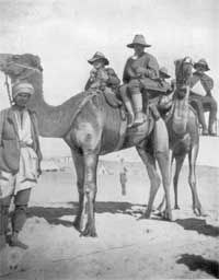 Wounded New Zealanders sitting on camel ambulances, the dreaded 'cacolets'. Many wounded preferred to walk until they dropped.