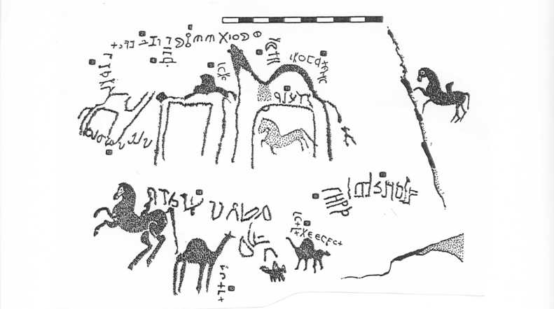 Inscriptions and Rock Art from Jabal Manshir (from David F. Graf, Rome and the Arabian Frontier: From the Nabataeans to the Saracens [1997], p. 307)