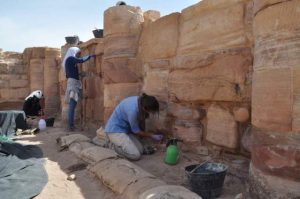 A major goal of SCHEP is to support the development of trained local teams capable of implementing necessary interventions at archaeological sites around Jordan, such as this conservation unit shown working on ACOR’s Temple of the Winged Lions project in Petra. Photo by Ghaith al-Faqeer.